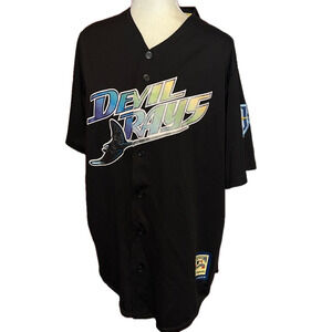 TAMPA BAY DEVIL RAYS COOPERSTOWN COLLECTION Majestic BLACK ALTERNATE JERSEY L